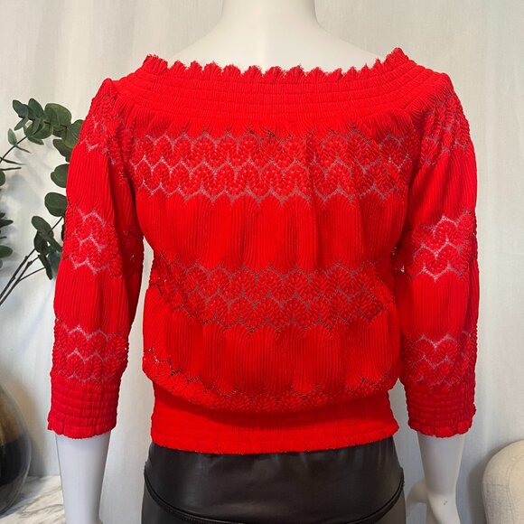 Dynamite 3/4 Sleeve Hot Red Top Off Shoulder Knit Top Size S - Picture 2 of 9